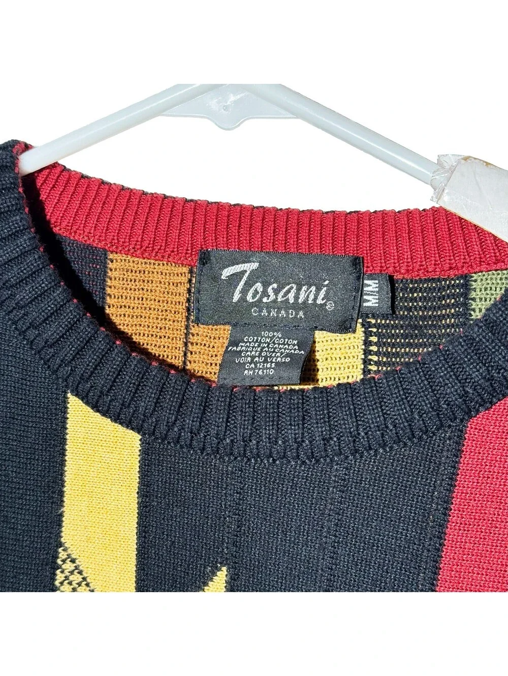 Tosani 3D Knit Sweater VTG 90s Y2K Coogi Biggie Style Men’s M 100% Cotton EUC